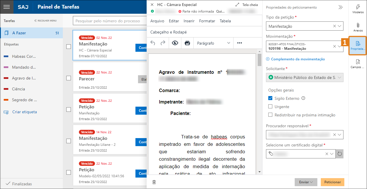 Como Preencher As Propriedades Do Documento No Editor De Textos Do Saj