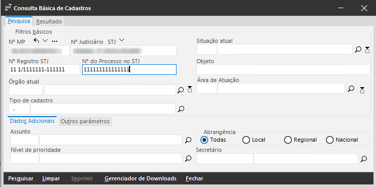 Tela Consulta Básica de Cadastros