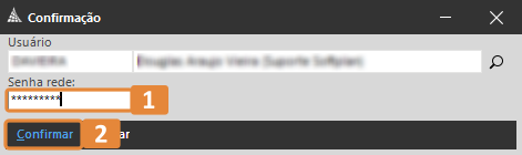 Tela de Confirmação no SAJ. Destaques: campo “Senha rede” preenchido e botão “Confirmar” na parte inferior.